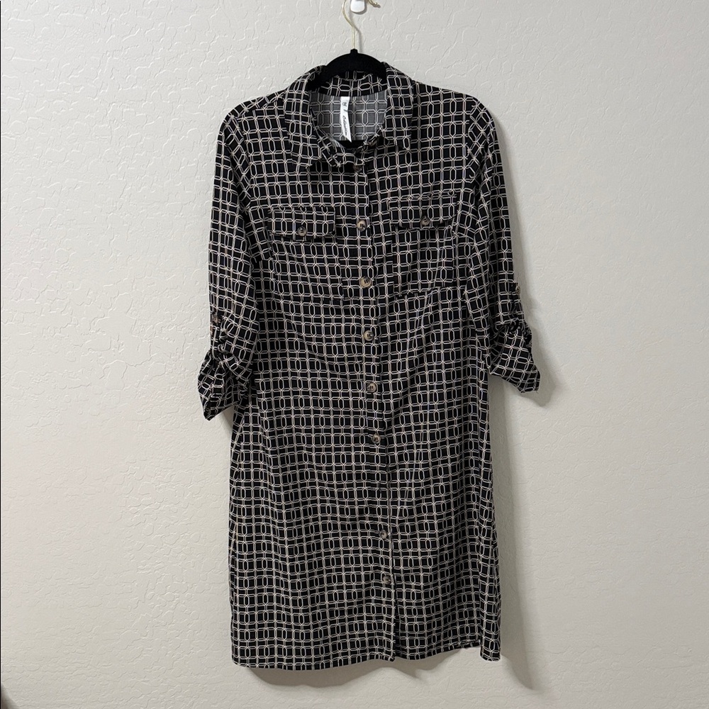 NY Collection Black and White Grid Shirt Dress